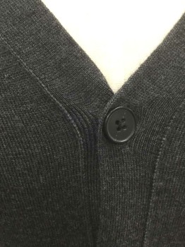 BANANA REPUBLIC, Dk Gray, Wool, Solid, Knit, 5 Buttons, V-neck, 2 Patch Pockets