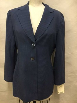 Womens, Suit, Jacket, Kasper, Blue, White, Viscose, Polyester, Stripes, 6, Blue with White Pinstripe, 2 Buttons,  Notched Lapel, See Photo Attached,