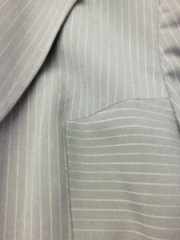 Kasper, Blue, White, Viscose, Polyester, Stripes, Blue with White Pinstripe, 2 Buttons,  Notched Lapel, See Photo Attached,