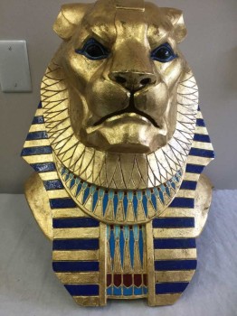 Unisex, Historical Fiction Headpiece, MTO, Gold, Royal Blue, Red Burgundy, Geometric, Lion Head, Rests On Shoulder, FOAM INSERT