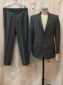 LINEA UOMO, Heather Gray, Dk Gray, Lt Gray, Wool, Plaid-  Windowpane, Heather Gray, Dk Gray/ Lt Gray Window Pane, Notched Lapel, 2 Buttons,  1 Pocket, 2 Faux Pockets