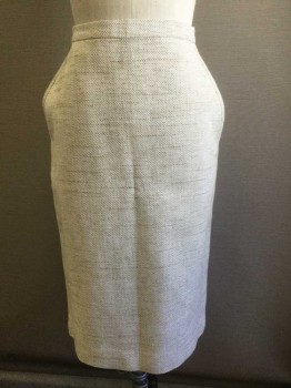 ANNE KLEIN, Cream, Tan Brown, Viscose, Cotton, Birds Eye Weave, Cream with Tan Dot/Specked Weave, 1" Wide Self Waistband, Pencil Skirt, 2 Side Pockets, Box Pleat at Center Back Hem, Invisible Zipper at Center Back, Knee Length