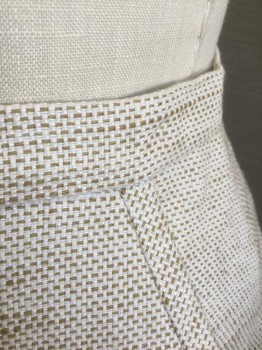 ANNE KLEIN, Cream, Tan Brown, Viscose, Cotton, Birds Eye Weave, Cream with Tan Dot/Specked Weave, 1" Wide Self Waistband, Pencil Skirt, 2 Side Pockets, Box Pleat at Center Back Hem, Invisible Zipper at Center Back, Knee Length