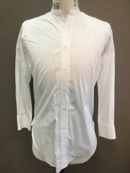 Childrens, Shirt 1890s-1910s, DARCY, White, Cotton, Solid, 30/31, 13.5, Button Front, Long Sleeves, Band Collar