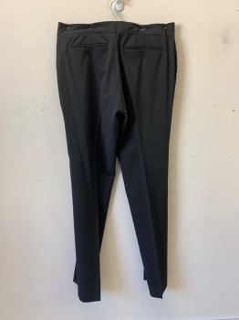 PAUL SMITH, Black, Wool, Solid, Side Pockets, Zip Front, F.F, 2 Back Welt Pockets with Buttons