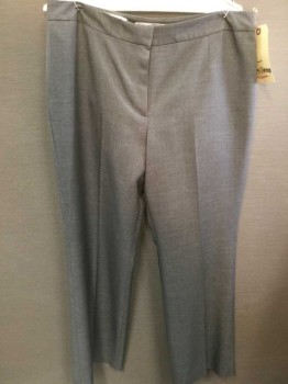 KASPER, Lt Gray, Polyester, Heather Gray, Flat Front, No Pockets, Front Crease