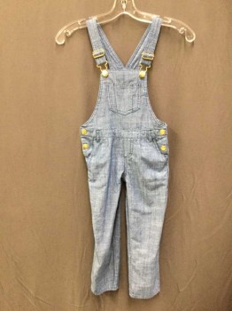 Childrens, Overalls, LOGG, Blue, Denim, Solid, 6 Year, Adjustable Straps, 1 Patch Pocket At Bib Front, Gold Buttons, Faux Fly