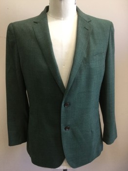 BONOBOS, Jade Green, Navy Blue, Wool, 2 Color Weave, Single Breasted, 2 Buttons,  1 Pocket, Notched Lapel, Fitted/Slim Fit, Unlined