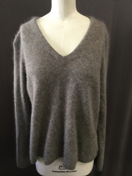BANANA REPUBLIC, Taupe, Cashmere, Solid, Heathered Taupe, V-neck, Long Sleeves, High Low