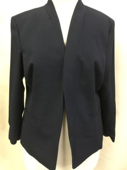 NINE WEST , Navy Blue, Polyester, Viscose, Solid, Navy, Navy Lining, Open Front, Long Sleeves, 2 Pockets