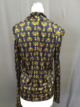 RODEBJER, Navy Blue, Gold, Pink, Viscose, Insects Print, Mock Neck, Long Sleeves,