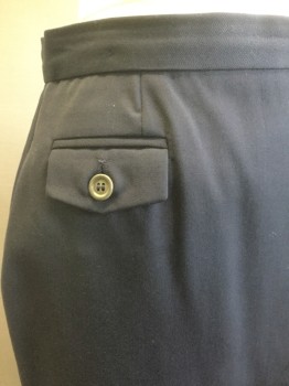 ANN TAYLOR, Navy Blue, Wool, Solid, Side Invisible Zipper, 1 Button, 1 Hip Pocket with Button Flap