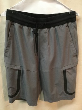 UNDER ARMOUR, Gray, Black, Polyester, Solid, Elastic Waist with Drawstring, Althetic