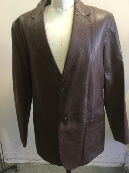 CLAIBORNE, Dk Brown, Leather, Solid, Sport Coat, 2 Button Front, Patch Pocket,  Notched Lapel,