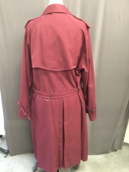 JUDIANNA MAKOVSKY, Maroon Red, Polyester, Wool, Solid, Double Breasted, Collar Attached, Epaulet, Flap Pocket, Belt