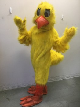 Unisex, Walkabout, MARYLEN, Yellow, Polyester, Solid, C:50", M, Chicken Walkabout, Yellow Plush/Furry Suit, Long Sleeves, Velcro Closure in Back, Red Spandex From Knee to Ankle, **Comes with Non Coded Orange Bird Feet, and Pair Plush Yellow Gloves, See Photos