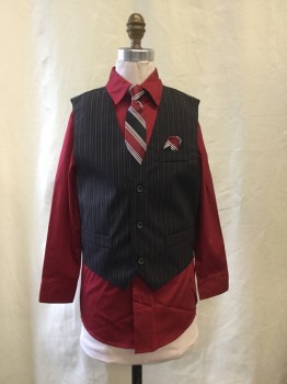 Childrens, Suit Piece 1, Holiday Editions, Red, Cotton, Polyester, Solid, 10, Collar Attached, Long Sleeves, Button Front, Comes with Black, Red, White Diagonal Striped  Clip on Tie.fc068562