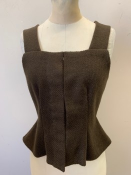 Womens, Historical Fiction Bodice, M.T.O., Brown, Wool, Solid, W26, B34, Unfinished  Rustic Bodice, 3 Hook and Eye Closure, Center Front, Square Neckline. Homespun Wool, 1700's