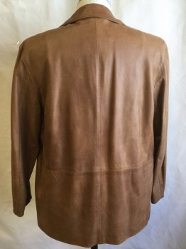 BRUNO MAGLI, Camel Brown, Leather, Solid, Collar Attached, Zip Front, 2 Vertical Pockets on Seams, Sand with Brown/french Blue/golden Yellow Windowpane Lining, Long Sleeves,
