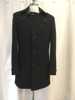 LA VARD, Black, Wool, Nylon, Solid, 4 Button Front, 2 Pockets, Back Vent, Collar Attached, Epaulets, Curved Detached Front Yoke.