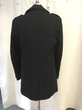 LA VARD, Black, Wool, Nylon, Solid, 4 Button Front, 2 Pockets, Back Vent, Collar Attached, Epaulets, Curved Detached Front Yoke.