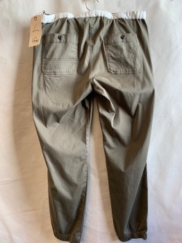 GAP, Olive Green, Ivory White, Cotton, Elastane, Solid, Jogger, Drawstring Waist, Elastic Ankle Cuffs, Reinforced Knees, 4 Pockets,