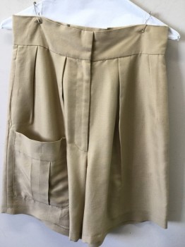 MTO, Tan Brown, Polyester, Solid, Walking Shorts, Double Pleats, 2 Welt Pocket, 1 Patch Pocket,
