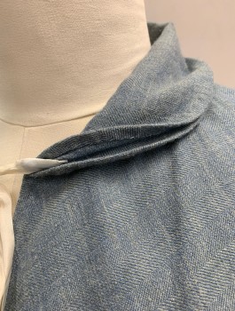 Womens, Historical Fiction Cape, N/L MTO, Slate Blue, Wool, Solid, Herringbone, O/S, Short Capelet, Rounded Collar Attached, Open at Front with White Silk Ties at Neck, Made To Order