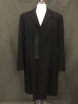 EMPORIO ARMANI, Black, Cotton, Solid, Single Breasted, Tab Snap Front, Collar Attached, Notched Lapel, 2 Pockets, Long Sleeves,