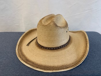 RESISTOL, Tan Brown, Straw, Sturdy Straw, Molded, Dark Brown Leather Braided Hat Band