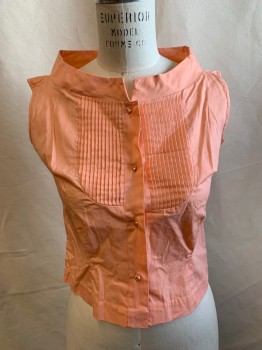 Womens, Top, NL, Coral Pink, Cotton, Solid, B36, Sleeveless, Button Front, Pleated Bib