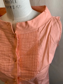 NL, Coral Pink, Cotton, Solid, Sleeveless, Button Front, Pleated Bib