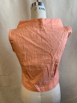 NL, Coral Pink, Cotton, Solid, Sleeveless, Button Front, Pleated Bib