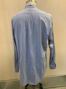 Ralph Lauren, Blue, White, Black, Cotton, Plaid, L/S, Button Front, Collar Attached, Embroiderred Logo on Chest