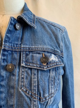 ABERCROMBIE & FITCH, Denim Blue, Cotton, Solid, C.A., Button Front, 4 Pockets *Aged/Distressed*