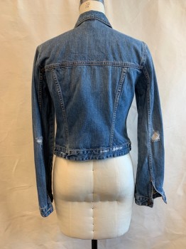ABERCROMBIE & FITCH, Denim Blue, Cotton, Solid, C.A., Button Front, 4 Pockets *Aged/Distressed*