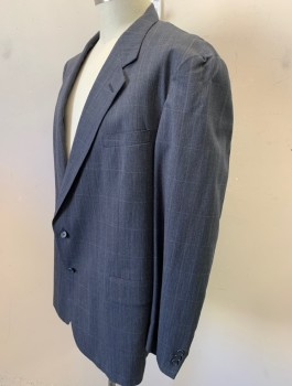 AUSTIN REED/EAGLESON, Charcoal Gray, Gray, Wool, Grid , Single Breasted, Notched Lapel, 2 Buttons, 3 Pockets