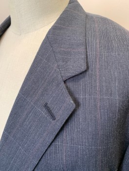 AUSTIN REED/EAGLESON, Charcoal Gray, Gray, Wool, Grid , Single Breasted, Notched Lapel, 2 Buttons, 3 Pockets