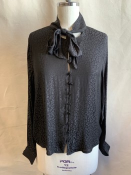 LAUNDRY, Black, Polyester, Abstract , Self Abstract Pebbled Pattern, Fabric Covered Button/Loop Front, Self Tie Collar, Long Sleeves, Button Cuff