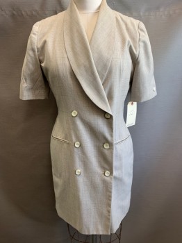 ATRIUM, Khaki Brown, White, Olive Green, Polyester, Rayon, Plaid, Double Breasted, Shawl Collar, 2 Pockets, Below Knee Length