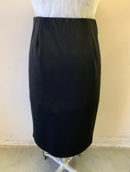SEJOUR, Black, Polyester, Spandex, Solid, Pencil Skirt, Horizontally Ribbed Material, Invisible Zipper in Back, Another Invisible Zipper at Center Back Hem
