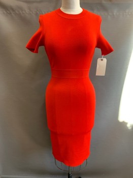 A.L.C., Red, Rayon, Nylon, Solid, Body Contour, Short Sleeves, Jewel Neck, Openwork in Back