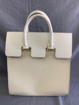 Womens, Purse, MEZZI, Ivory White, Leather, Solid, "COSIMA" Tote, Circular Rubbing at Name Brand See Detail Photo, Double Handles,4 Gold Feet