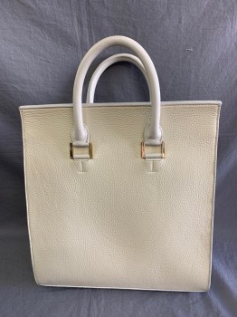 Womens, Purse, MEZZI, Ivory White, Leather, Solid, "COSIMA" Tote, Circular Rubbing at Name Brand See Detail Photo, Double Handles,4 Gold Feet