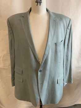 RALPH LAUREN, Dusty Green, Linen, Solid, Single Breasted, 2 Buttons, 4 Pockets, Notched Lapel, Double Vent