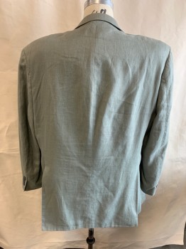 RALPH LAUREN, Dusty Green, Linen, Solid, Single Breasted, 2 Buttons, 4 Pockets, Notched Lapel, Double Vent