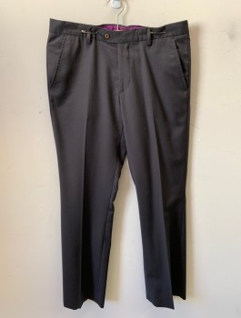J.LINDEBERG, Dk Gray, Wool, Solid, Flat Front, Button Tab, 4 Pockets, Belt Loops