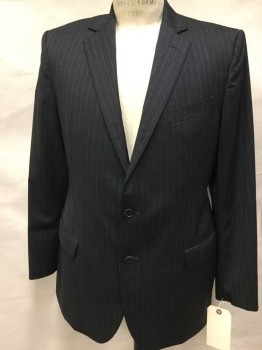BROOKS BROTHERS, Charcoal Gray, Lt Gray, Wool, Stripes - Vertical , Single Breasted, 2 Buttons,  Notched Lapel, 3 Pockets,