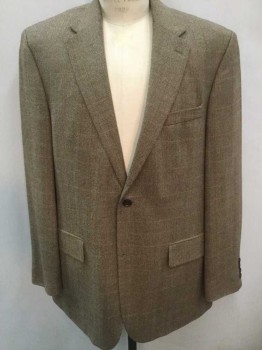 NAUTICA, Brown, Tan Brown, Rust Orange, Sage Green, Wool, Herringbone, Plaid-  Windowpane, Single Breasted, Notched Lapel, 2 Buttons,  3 Pockets, Taupe Lining