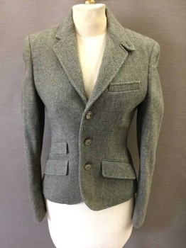 POLO RALPH LAUREN, Mint Green, Brown, Olive Green, Wool, Herringbone, Single Breasted, Tabbed Collar Attached,  Notched Lapel, 3 Buttons,  4 Pockets